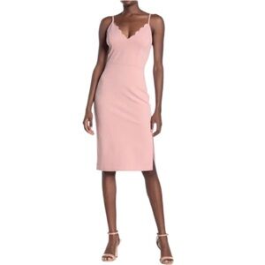 SOCIALITE Laser Cut Scallop Bodycon Midi Dress- mauve dust - S